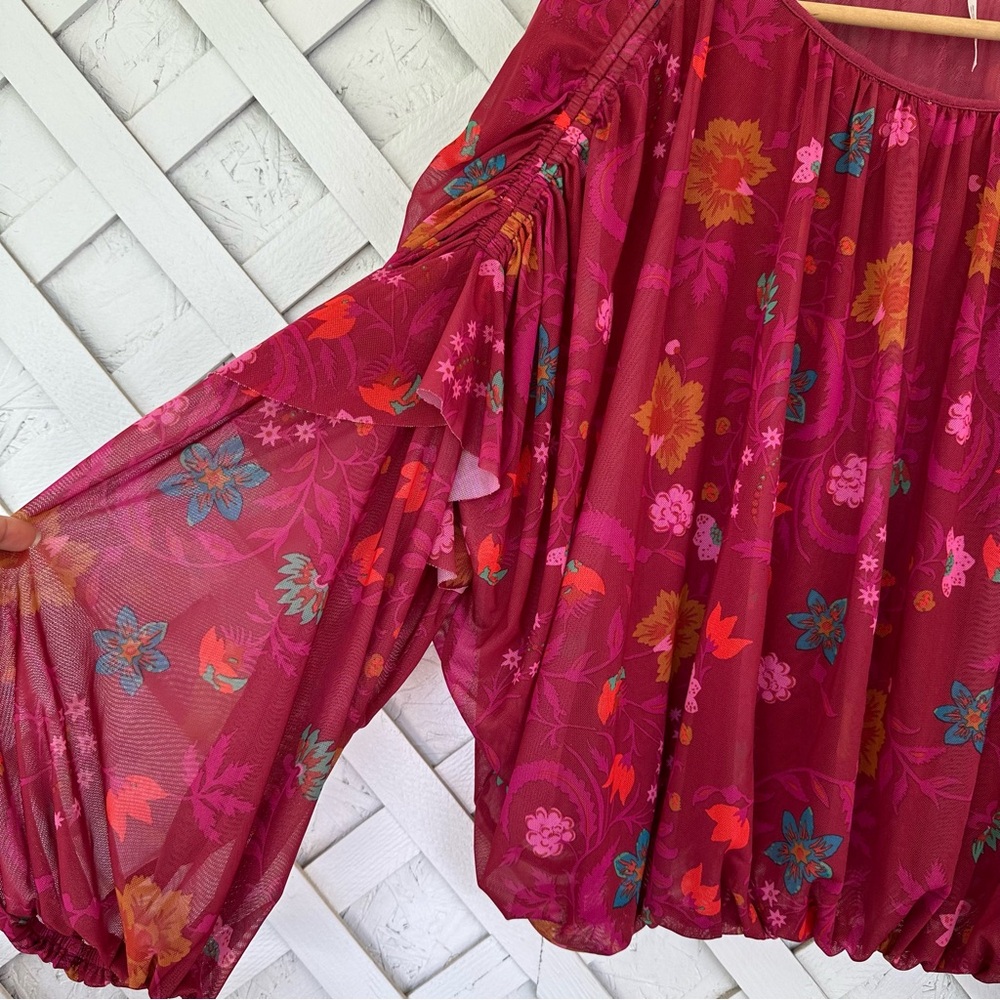 Free People Burgundy Floral Peasant Blouse - Picture 12 of 12